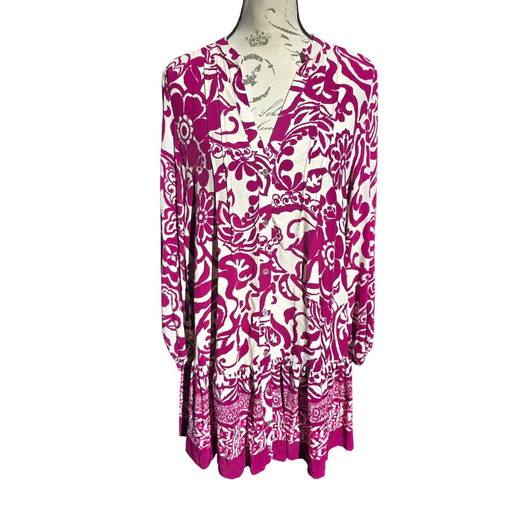 ZARA Women's Purple White Floral Print V Neck Tiered Drop Waist Mini Dress Small